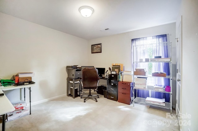 view of carpeted home office