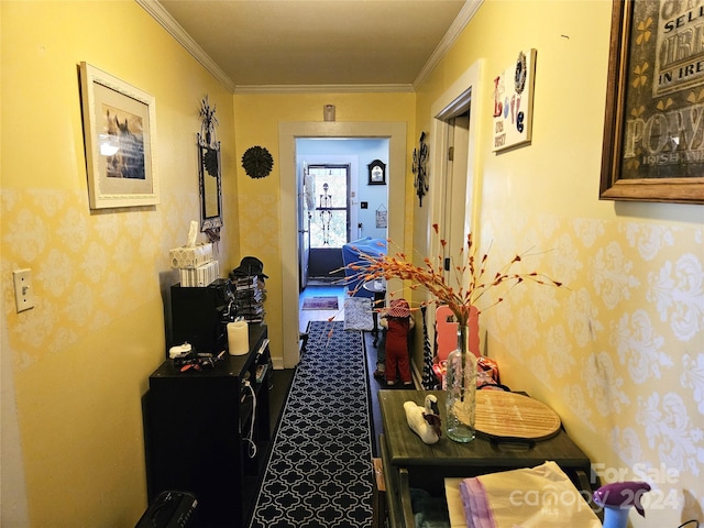 hallway with crown molding