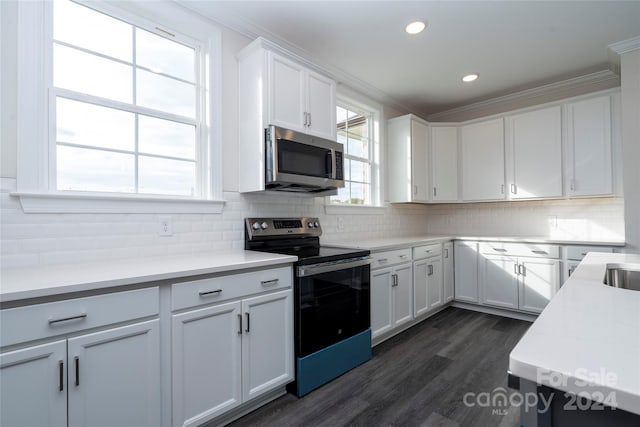 kitchen with white cabinets, a wealth of natural light, and stainless steel appliances