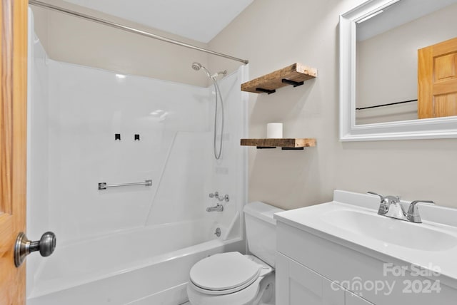 full bathroom with vanity, shower / bath combination, and toilet