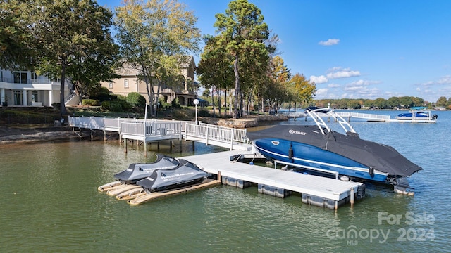 dock area featuring a water view