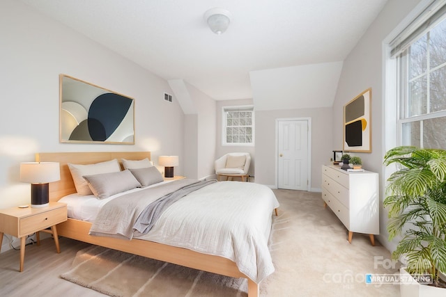 bedroom featuring vaulted ceiling