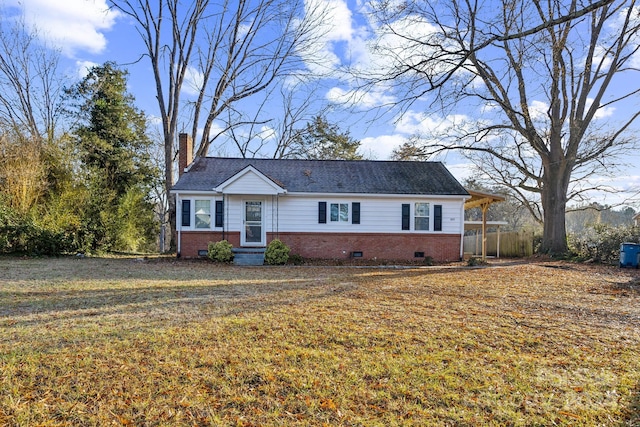 ranch-style home with a front yard