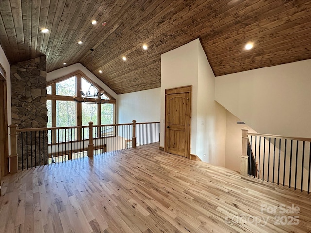 371 Hews Cir, Blowing Rock, NC 28605 - bonus room featuring wood finished floors, wood ceiling, recessed lighting, and high vaulted ceiling