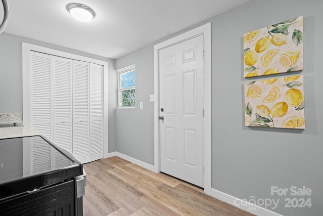 foyer with light wood-type flooring