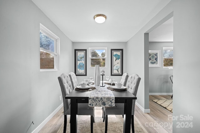 dining area with light hardwood / wood-style flooring