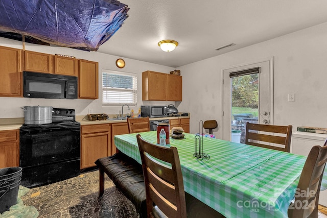 kitchen with black appliances and sink