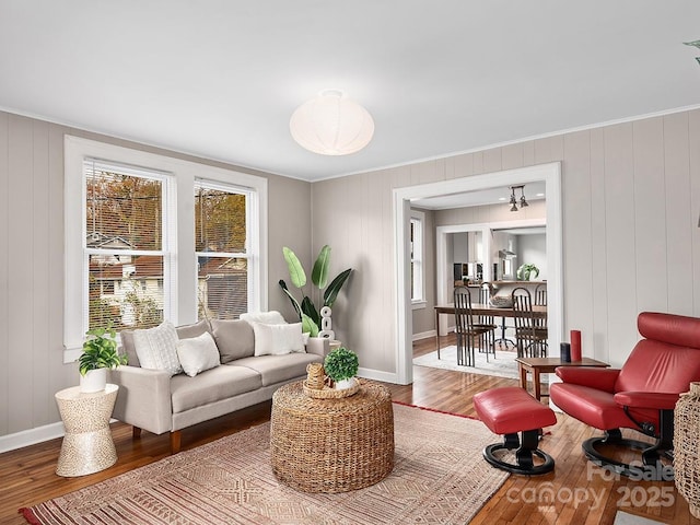 60 Fulton St, Asheville, NC 28801 - living room featuring ornamental molding, wood-type flooring, and baseboards