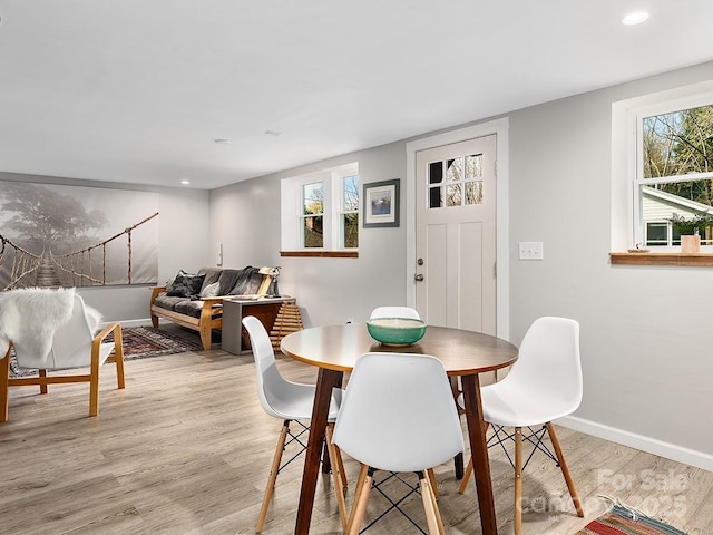 60 Fulton St, Asheville, NC 28801 - dining room featuring baseboards, light wood-style flooring, and recessed lighting