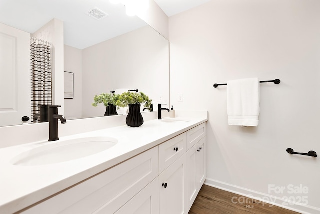 bathroom featuring wood-type flooring and vanity