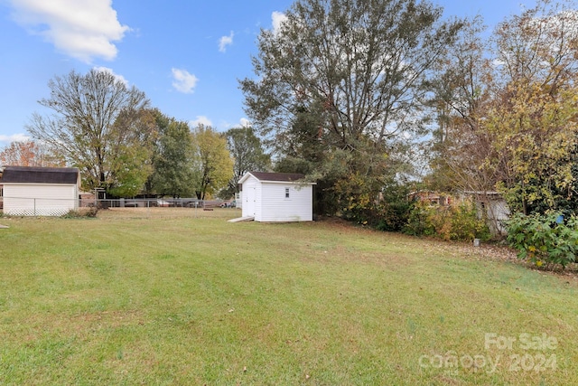 view of yard featuring a shed