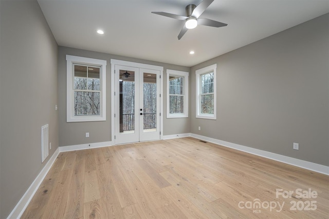 6630 Vesuvius Furnace Rd Unit 1, Denver, NC 28037 - spare room featuring visible vents, recessed lighting, french doors, light wood-style floors, and baseboards
