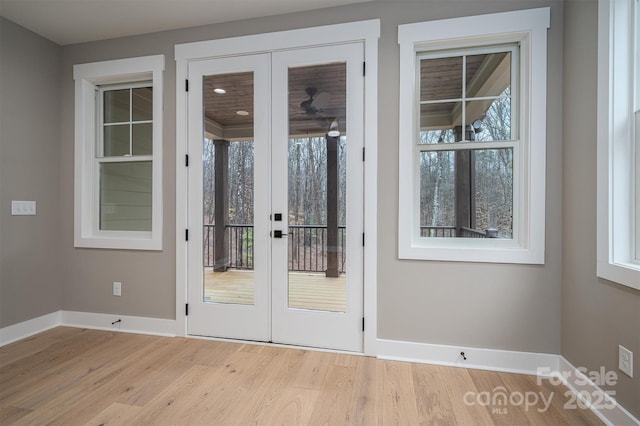 6630 Vesuvius Furnace Rd Unit 1, Denver, NC 28037 - doorway with a healthy amount of sunlight, french doors, baseboards, and light wood-style floors