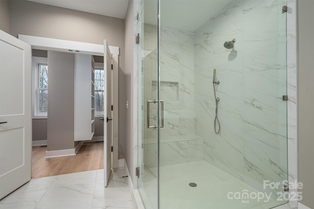 6630 Vesuvius Furnace Rd Unit 1, Denver, NC 28037 - full bath featuring a marble finish shower, baseboards, and marble finish floor