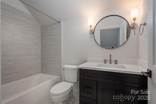 6630 Vesuvius Furnace Rd Unit 1, Denver, NC 28037 - bathroom featuring shower / tub combination, toilet, vanity, and lofted ceiling