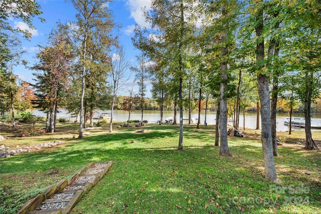 view of yard with a water view