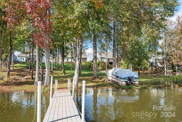 view of dock with a water view