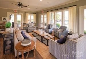 interior space featuring french doors and ceiling fan