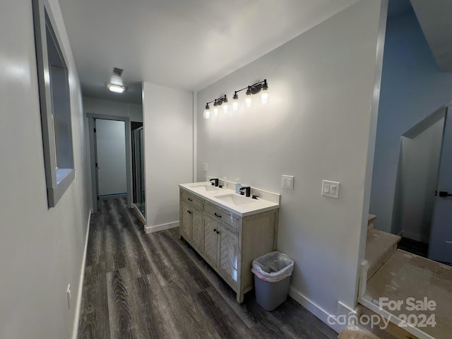 bathroom featuring vanity and hardwood / wood-style floors