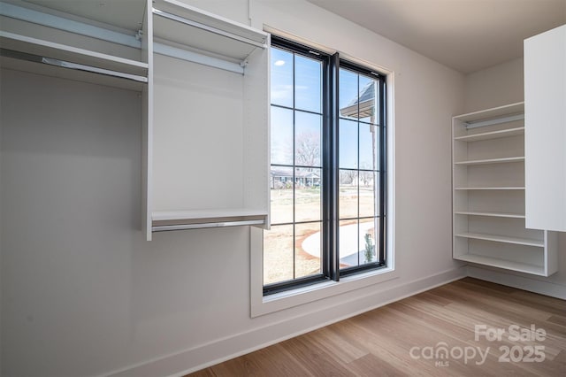 walk in closet with wood finished floors