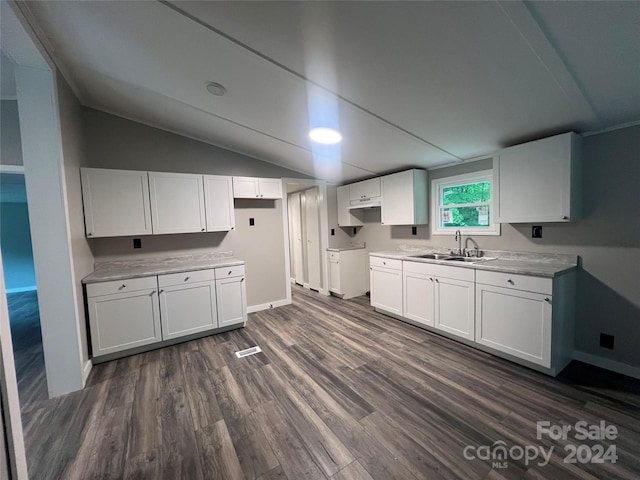 kitchen with white cabinets, dark hardwood / wood-style floors, and sink