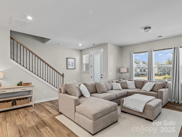 living room featuring light hardwood / wood-style flooring