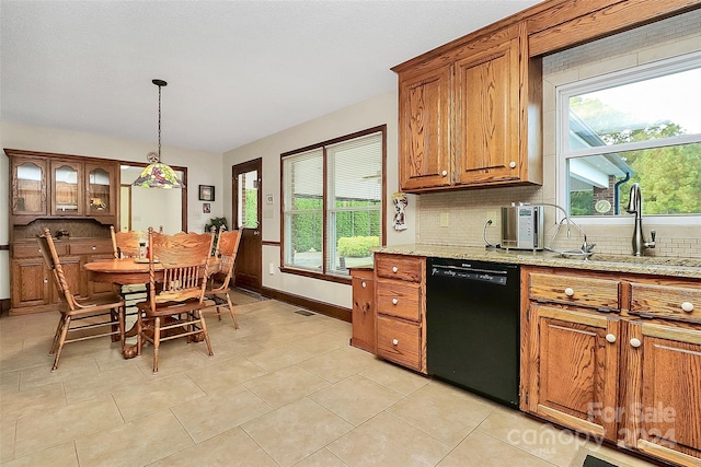 kitchen featuring a healthy amount of sunlight, sink, decorative backsplash, and dishwasher