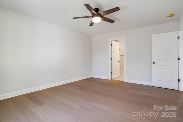 unfurnished bedroom featuring ceiling fan and wood-type flooring