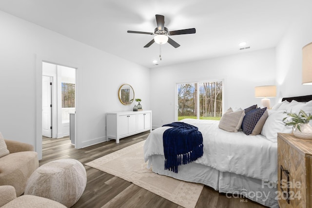 bedroom featuring ceiling fan and wood-type flooring