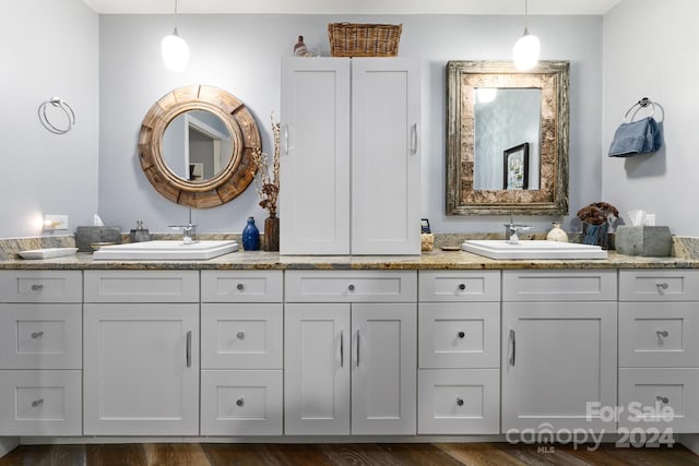 bathroom with vanity and wood-type flooring