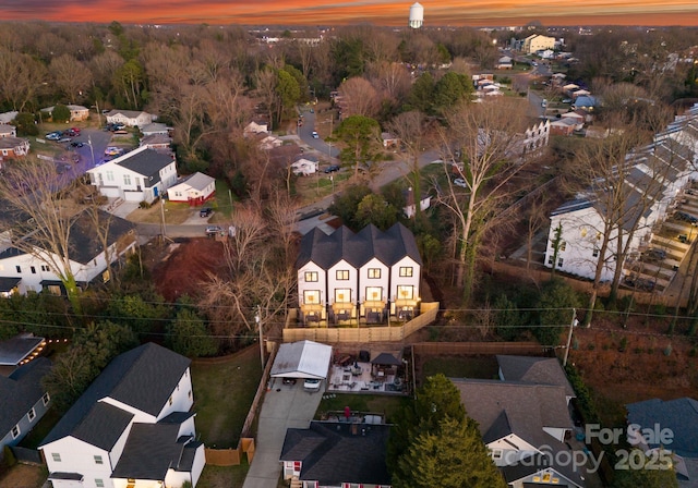 view of aerial view at dusk