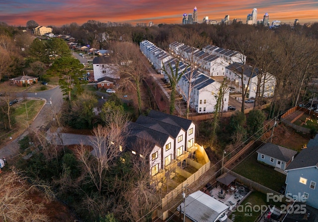 view of aerial view at dusk