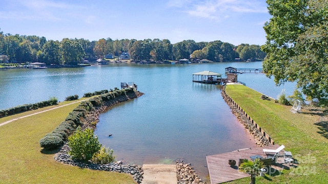 property view of water featuring a boat dock