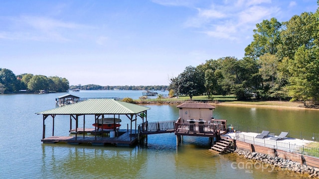 dock area featuring a water view