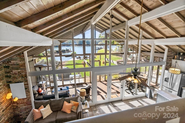 364 Catalina Dr, Mooresville, NC 28117 - sunroom / solarium with plenty of natural light, a water view, and beam ceiling