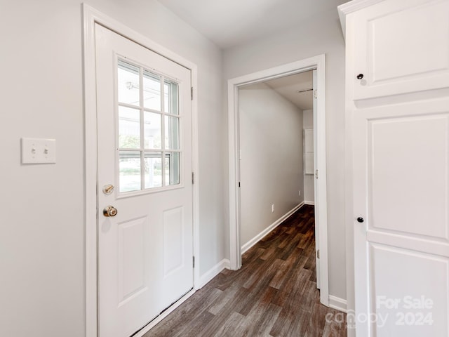 doorway to outside with dark wood-type flooring