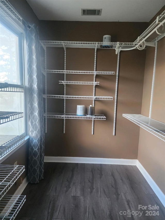 walk in closet featuring dark hardwood / wood-style flooring