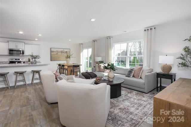 living room with light wood-type flooring