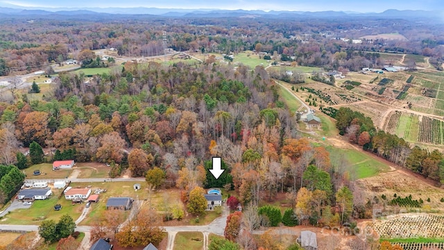 bird's eye view featuring a rural view and a mountain view