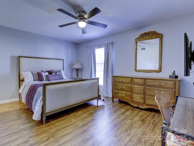 bedroom featuring ceiling fan and light hardwood / wood-style floors