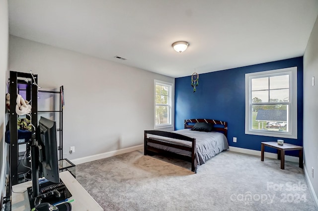 bedroom with multiple windows and carpet flooring