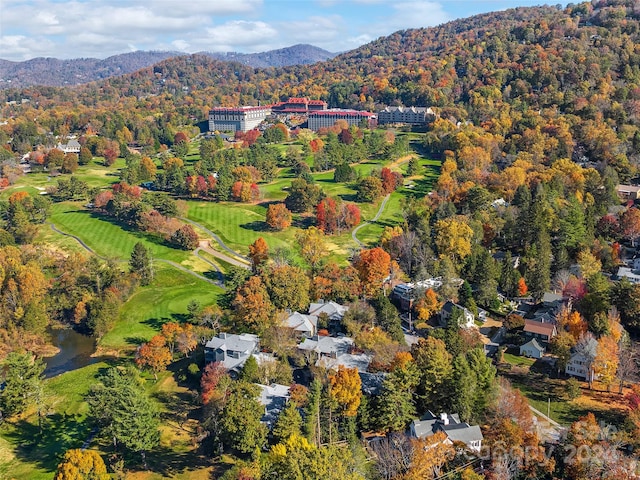 drone / aerial view featuring a mountain view