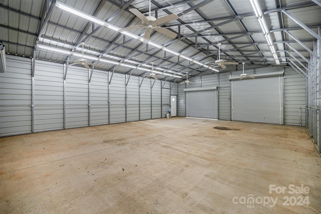 garage with ceiling fan