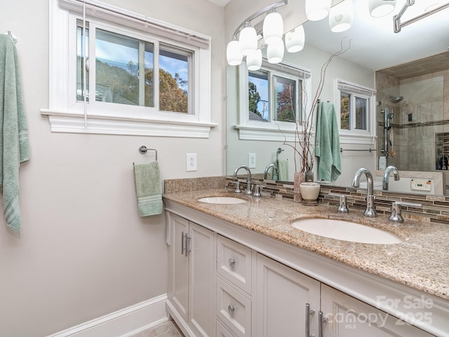 bathroom with vanity and an enclosed shower