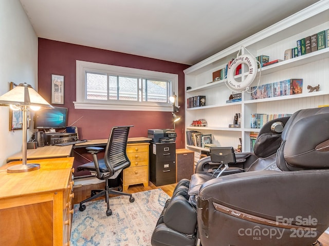 home office featuring light hardwood / wood-style flooring