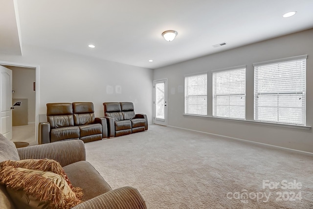 living room with light carpet