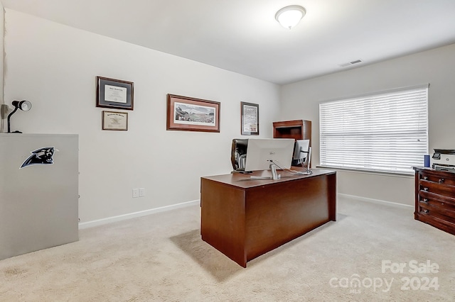 view of carpeted home office