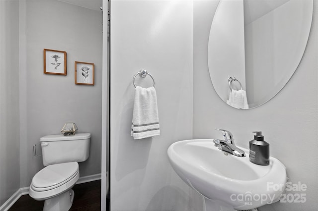 bathroom featuring sink, wood-type flooring, and toilet