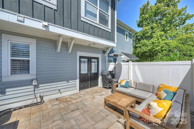 view of patio with an outdoor hangout area and french doors