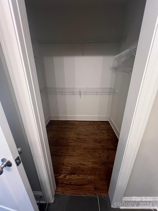 spacious closet featuring dark hardwood / wood-style flooring